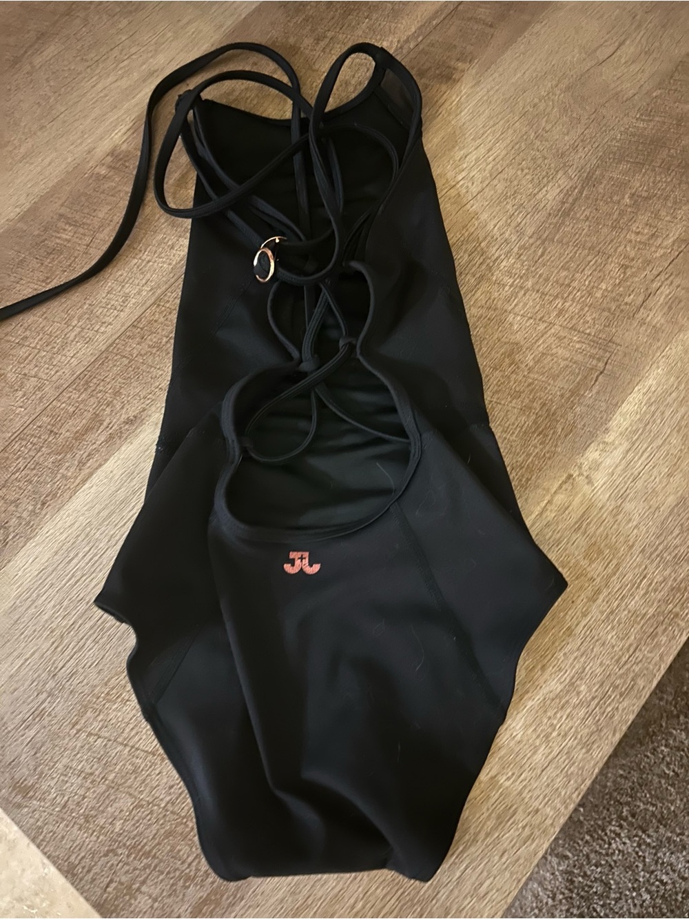 Black Lace-Up One-Piece dance leotard —
